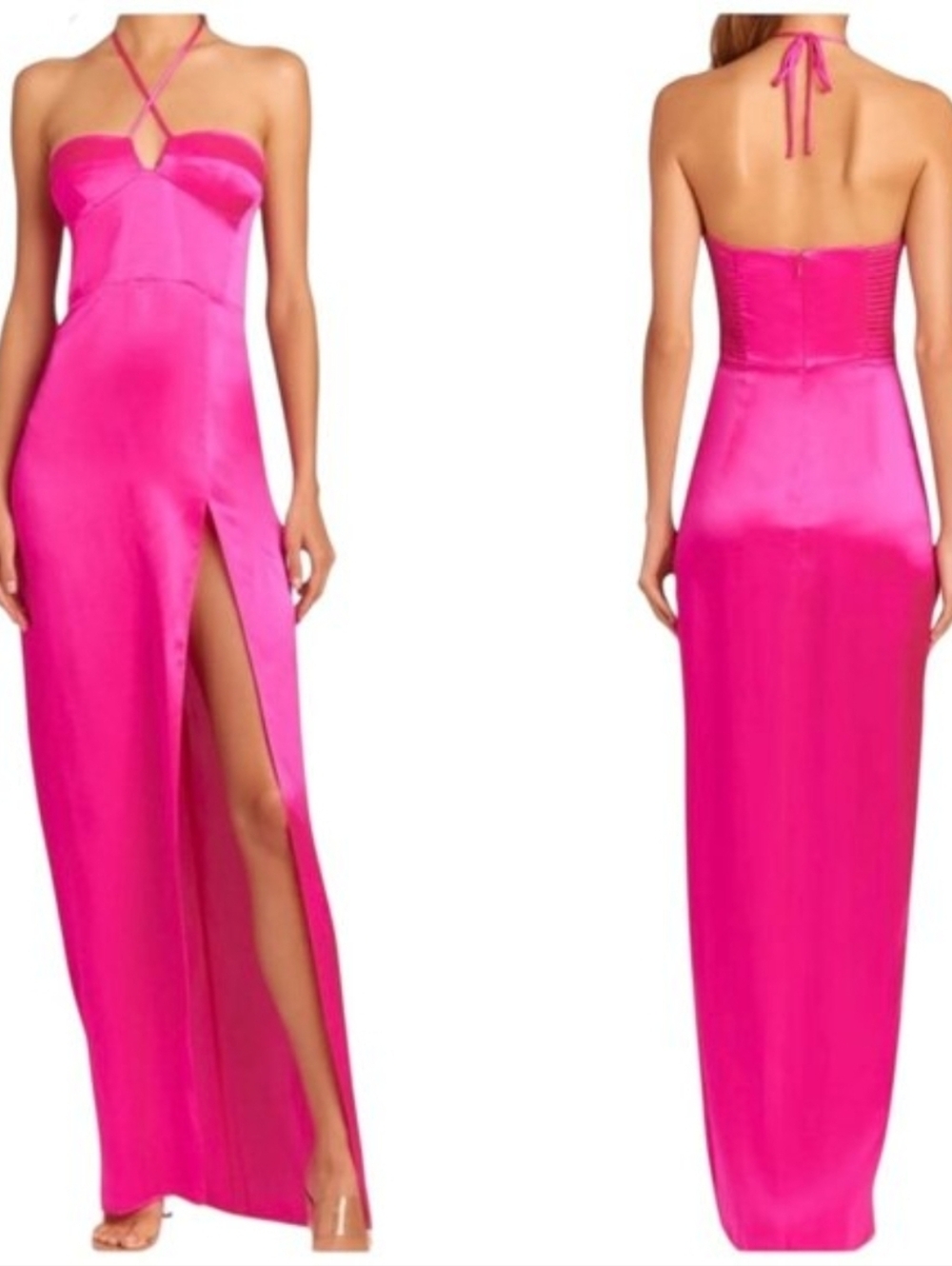 Amanda Uprichard Charmaine Silk Hot Pink Halter Column Gown Medium
